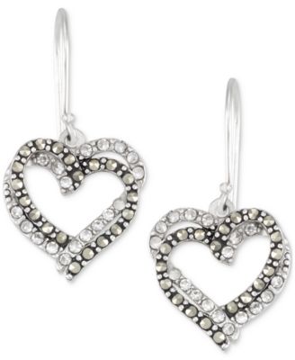 Macy's - Crystal & Marcasite Interlocking Double Heart Drop Earrings in Sterling Silver
