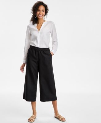 Charter Club - Women's Cropped Wide-Leg Linen Pants