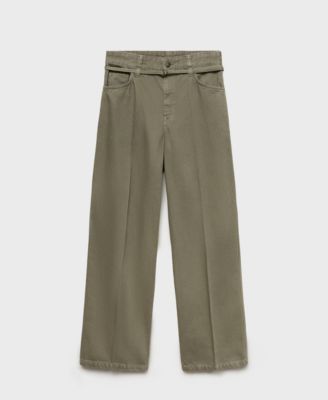 MANGO - Women's Belt Detail Wide Leg Jeans