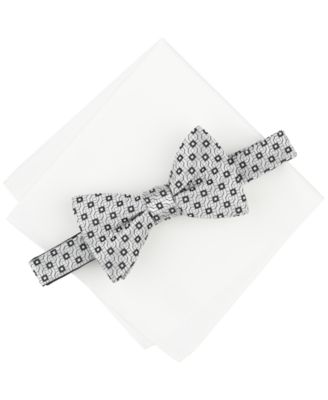 Alfani - Men's Alene Geo-Pattern Bow Tie & Solid Pocket Square Set
