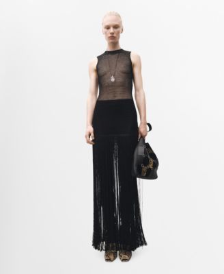 MANGO - Women's Openwork Fringed Knit Dress