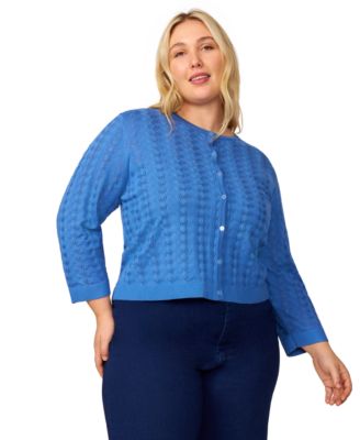 Melissa Paige - Plus Size Leaf-Pointelle Button-Down Sweater