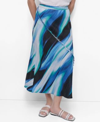 DKNY - Women's Printed Fringe-Seam Midi Skirt