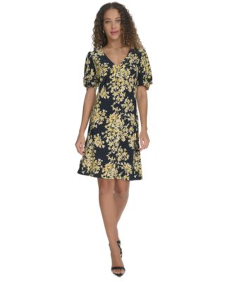 Tommy Hilfiger - Women's Puff-Sleeve Printed V-Neck Dress