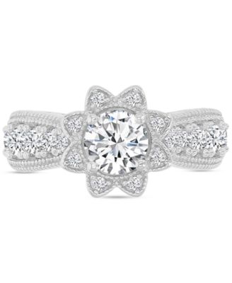 Macy's - Cubic Zirconia Star Halo Milgrain Bead Ring in Sterling Silver