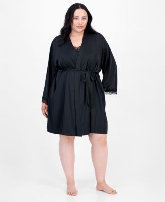 Macy's - Plus Size Lace-Trim Satin Wrap Robe