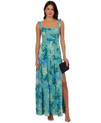 Adrianna Papell - Women's Printed Ruffle-Tiered Chiffon Gown