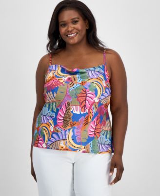 Tahari ASL - Plus Size Printed Satin Draped-Neck Camisole Top