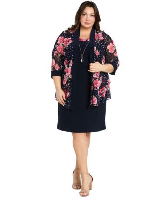 R & M Richards - Plus Size 2.Pc Jewelry Contrast-Trim Sheath Dress & Floral 3/4-Sleeve Jacket