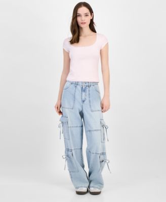 Vanilla Star - Junior's High-Rise Bow Tie Cargo Jeans