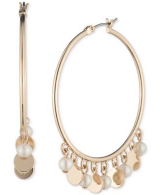 Lauren Ralph Lauren - Gold-Tone Imitation Pearl Large Shaky Hoop Earrings, 2"