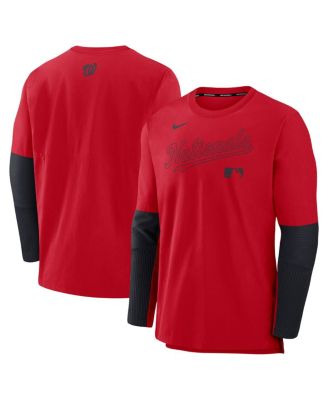 Nike - Men's Red/Navy Washington Nationals Authentic Collection Player Lightweight Performance Long Sleeve Top