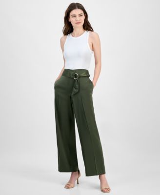 Anne Klein - Petite Belted High Rise Pull-On Pants