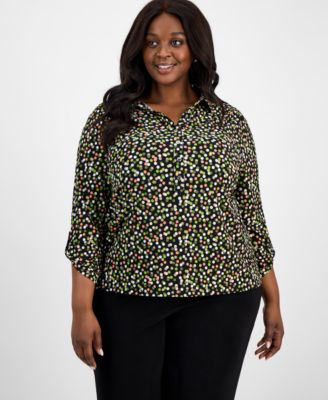 AK Anne Klein - Plus Size Printed Roll-Tab Shirt