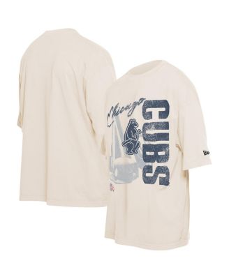 New Era - Men's Cream Chicago Cubs Cooperstown Collection Oversized Throwback Distressed T-shirt