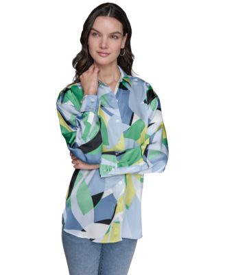KARL LAGERFELD PARIS - Petite Printed Button-Front Shirt