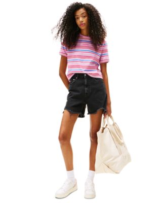 Tommy Jeans - Women's Logo Tee & Mom Cut-Off Denim Shorts