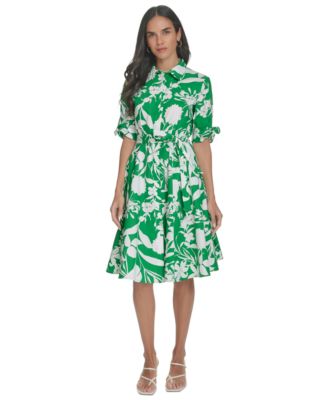 Calvin Klein - Women's Cotton Floral-Print Belted Shirtdress