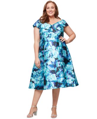 Alex Evenings - Plus Size Printed Off-The-Shoulder A-Line Midi Dress