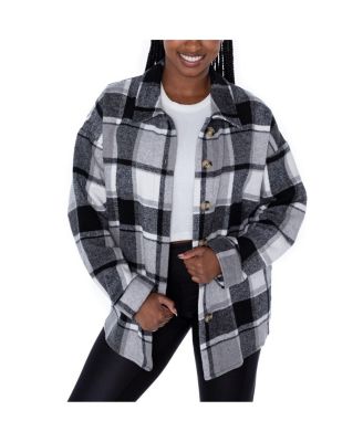 Gameday Couture - Women's Gray Washington Commanders Fieldside Fun Plaid Button-Up Overshirt
