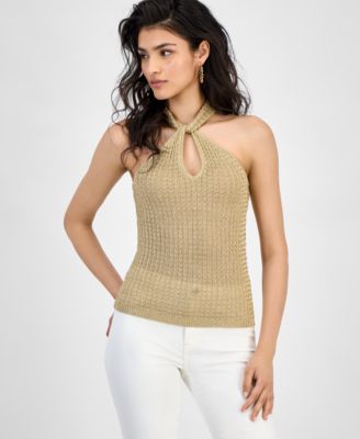 GUESS - Women's Ella Keyhole Twisted-Halter Sweater Top