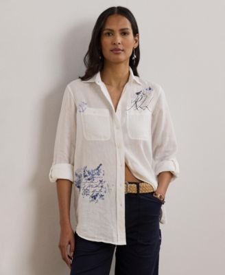 Lauren Ralph Lauren - Women's Relaxed-Fit Print Roll-Tab Sleeve Shirt