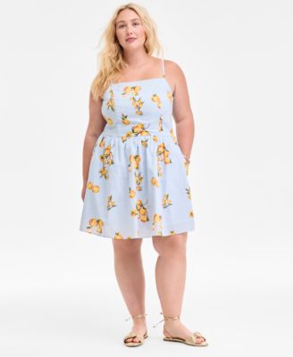 On 34th - Plus Size Cotton Kumquat Smocked-Back Mini Dress