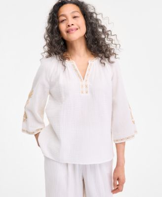 Style & Co - Women's Embroidered Cotton Top, Exclusively at Macy's