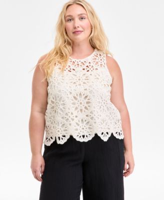 On 34th - Trendy Plus Size Crochet Scallop-Hem Tank