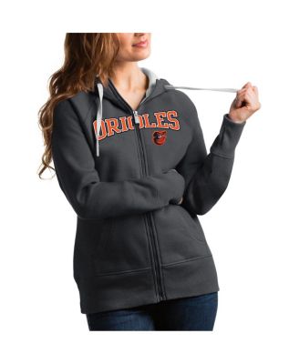 Antigua - Women's Charcoal Baltimore Orioles Team Logo Victory Full-Zip Hoodie