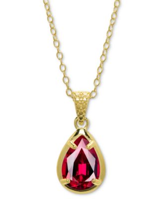 Macy's - Lab Grown Pink Sapphire Oval 18" Pendant Necklace (2-1/10 ct. t.w.) in 14k Gold-Plated Sterling Silver