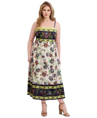 Siena - Plus Size Square-Neck Border-Print Maxi Dress