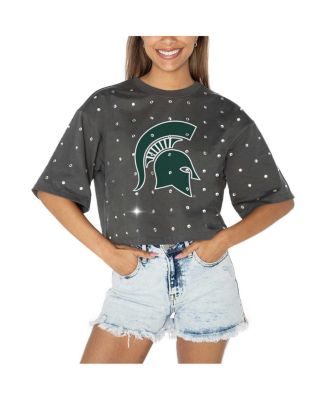 Gameday Couture - Women's Gray Michigan State Spartans Go Time Rhinestone Crop T-Shirt