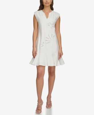 DKNY - Women's Embroidered Pom-Pom-Trim Back-Cutout Dress