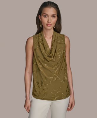 Donna Karan New York - Women's Sleeveless Embellished Cowlneck Blouse