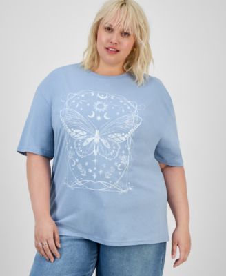 Rebellious One - Trendy Plus Size Cosmic Butterfly Cotton T-Shirt