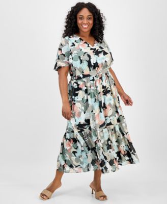 Kasper - Plus Size Textured Printed Midi Dress