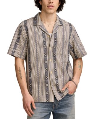Lucky Brand - Men's Relaxed Fit Short Sleeve Textured Striped Button-Front Camp Shirt