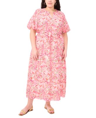 Vince Camuto - Plus Size Split-Neck Puff-Sleeve Maxi Dress
