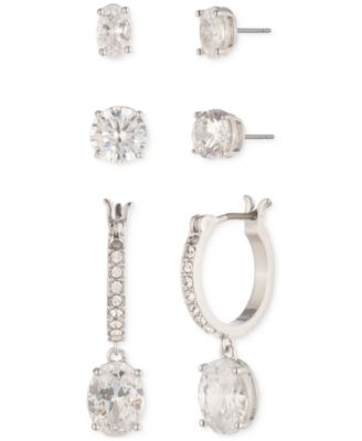 Givenchy - Silver-Tone 3-Pc. Set Crystal Stud & Hoop Earrings