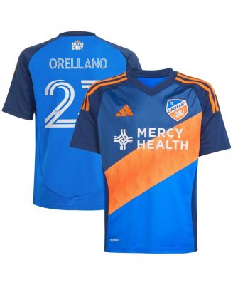 adidas - Big Boys and Girls Luca Orellano Blue FC Cincinnati 2025 Orange and Blue Legacy Kit Replica Player Jersey