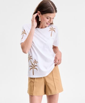 I.N.C. International Concepts - Women's Palm Cotton Graphic T-Shirt, Exclusively at Macy's