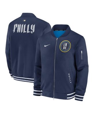 Nike - Men's Navy Philadelphia Phillies Authentic Collection City Connect Full-Zip Bomber Jacket