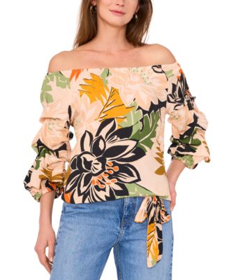 Vince Camuto - Women's Printed Bubble-Sleeve Blouse