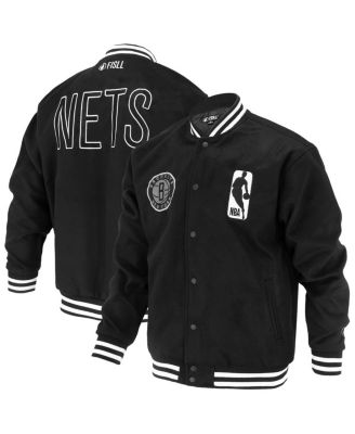 FISLL - Men's and Women's Black Brooklyn Nets Logoman Shadow Collection Full-Snap Varsity Jacket