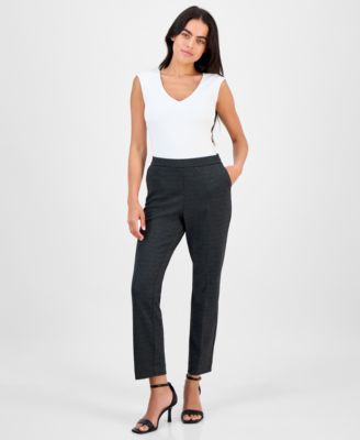 AK Anne Klein - Petite Mid-Rise Pull-On Straight-Leg Ankle Pants