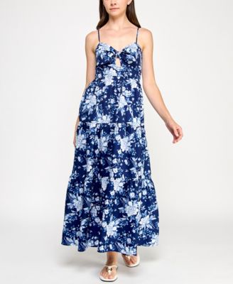 Trixxi - Juniors' Printed Keyhole Sleeveless Maxi Dress