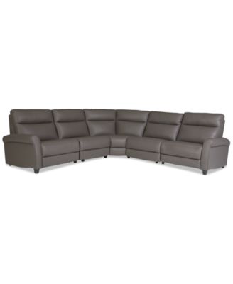 Furniture - Thandler 5-Pc. Leather L Sectional with 3 Power Recliners and Drop Down Table