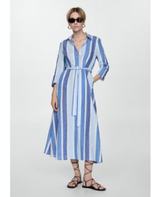MANGO - Women's Belted Striped Shirt Dress