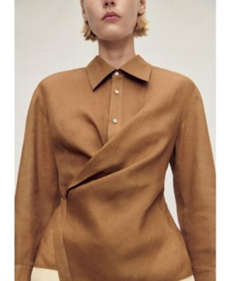 MANGO - Women's Asymmetric Hem Ramie Shirt